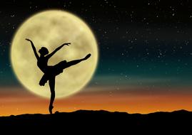 silhouette of ballerina at full moon, digital art