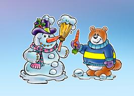 winter snowman bear snow drawing