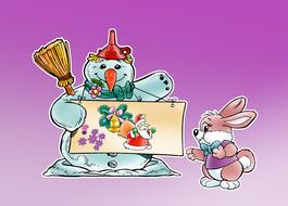 Winter snowman with the rabbit clipart