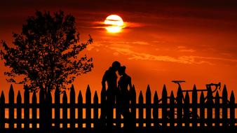 Sunset Couple Love red drawing