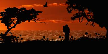 love romance sunset kiss