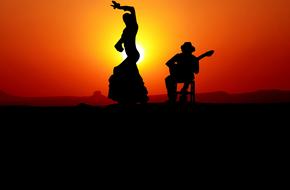 dancing flamenco woman and guitar player