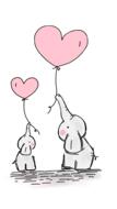 two cute elephants with heart shape balloons, drawing