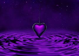 purple heart shaped pendant over purple night sea