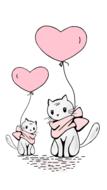 cartoon cat and kitten with heart shaped balloons