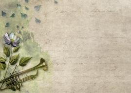 Trumpet with the flowers and vintage paper