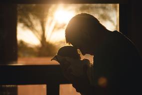 silhouette of Father with Baby at window