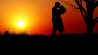 sunset couple romance kiss