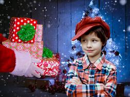 the boy received gifts from Santa Claus