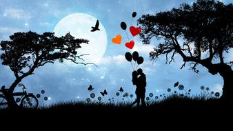 couple in love with balloons on a background of the starry sky