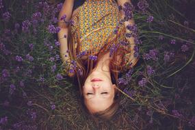 Girl Asleep among Lavender
