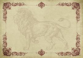 lion in ornamental frame, vintage card