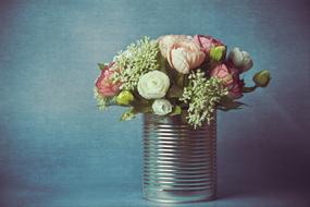 Flowers in metal Vase, colorful Bouquet