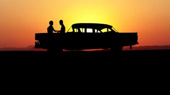 couple in love on a retro car background
