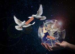 doves over the planet as a symbol of peace