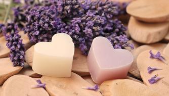 lavender and soap in the shape of a heart