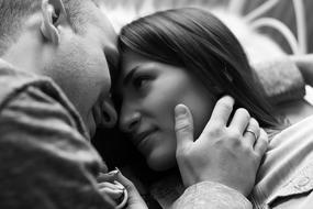 Black and white photo of the couple in love