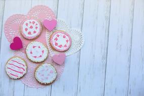 cookies on a lacy napkin on Valentine's Day