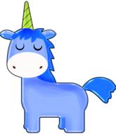 drawing of a blue unicorn on a white background