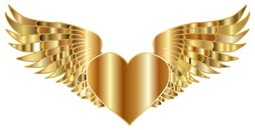 heart wings flying gold drawing