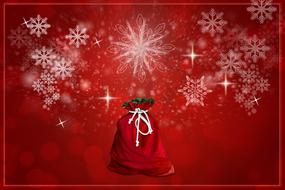 Beautiful and colorful background with the Christmas bag and snowflakes, with bokeh lights