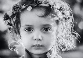 black and white photo portrait of a little girl