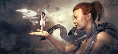 painted girl with a fairy in her hand
