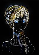 anime girl, drawing at black background