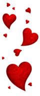 different red hearts on white background