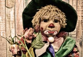 Cute sad Clown, vintage Doll