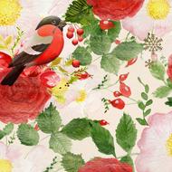 christmas bird floral drawing