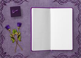 Diary, Gift box and purple Roses drawing