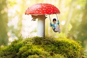 girl under fly agaric