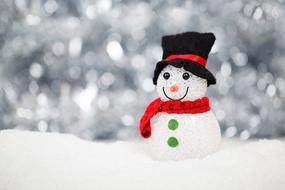 toy snowman on the background of snow