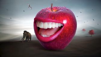 red apple with big teeth as a fantasy