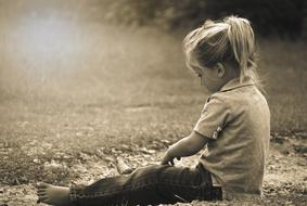 monochrome, girl playing in the garden