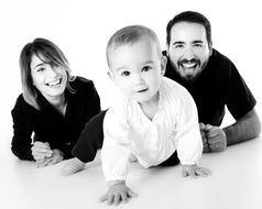 black and white photo of happy parents