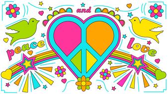 love and peace, colorful drawing