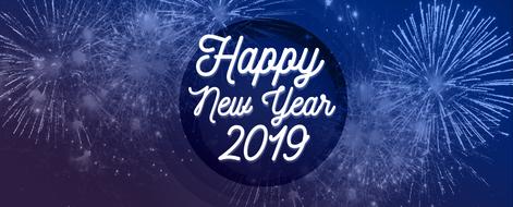 purple banner, happy new year 2019