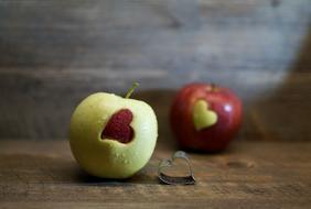 two Apples with hearts on sides