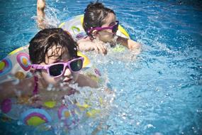 phjoto of girls with Sunglasses in swimming pool