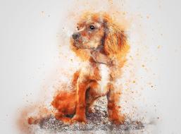 watercolor painted spaniel puppy