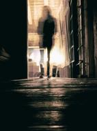 Spirit walking through door, Halloween ghost