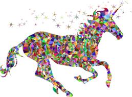 painted multi-colored running unicorn