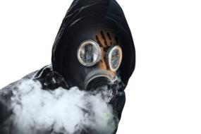 photo of a man in a gas mask on a white background