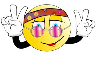 hippie smiley in pink glasses