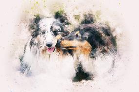 watercolor drawing of a couple of dogs