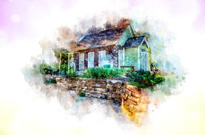 old house, watercolor painting