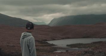 Man in the solitude on the landscape