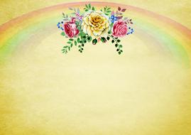 a bouquet of roses and a rainbow at the top of the card